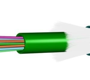 sezione e costruzione del cavo in fibra ottica armata metallico monomodale. Si vedono le diverse partiche compongono la guaina esterna fino alla fibra singola all'interno.